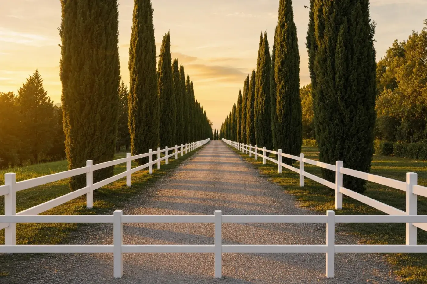 Cercat de PVC post-rail blanc amb travessers horitzontals delimitant una finca del Empordà